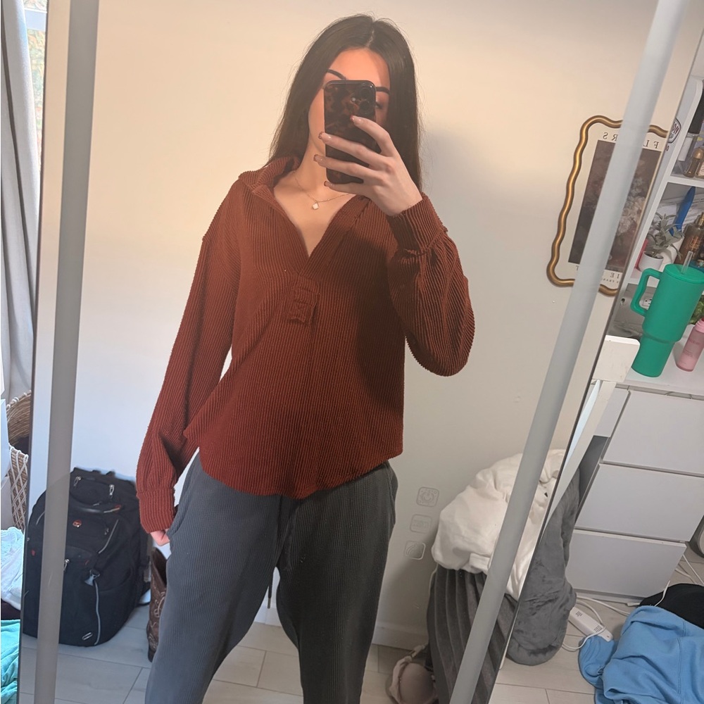 Altar'd State Terracotta Ribbed Cardigan